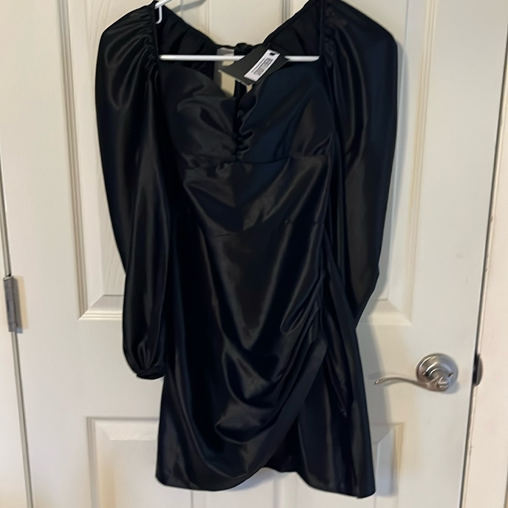 Black satin like mini dress
